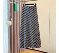 Gonna lunga da donna a vita alta a righe, linea lunga, slim fit, elegante, casual, per ufficio e estate, maxi stile, tessuto in poliestere spandex in nero o grigio per (S grigio)