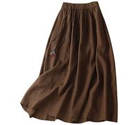 Gonna lunga da donna allentata casual elasticizzata in vita in cotone Una linea di media lunghezza mezza gonna lino, Caff, M