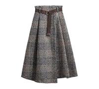 Gonna lunga da donna, elegante, invernale, a quadri, calda, in lana, a vita alta, a carreaux, per l'autunno, con vita elastica, midi, vintage, a linea A, pieghe, plissettata, tartan, gonna a ruota, O
