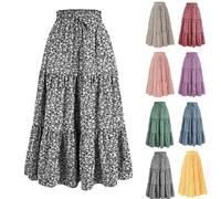 Gonna lunga da donna estiva boheme chic, gonna lunga da donna estiva fluida, gonna a vita elastica, sottoveste a pieghe, elegante, stampa floreale, gonne a vita alta, sottoveste da spiaggia per feste