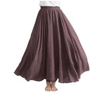 Gonna Lunga da Donna Estiva, Gonne in Lino di Cotone, Elegante a Vita Alta da Donna, Vestito con Elastiche, Solida Colore Abiti per Interni Spiaggia