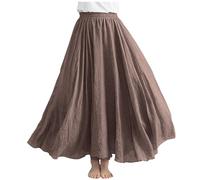 Gonna Lunga da Donna Estiva, Gonne in Lino di Cotone, Elegante a Vita Alta da Donna, Vestito con Elastiche, Solida Colore Abiti per Interni Spiaggia