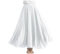 Gonna Lunga da Donna Estiva, Gonne in Lino di Cotone, Elegante a Vita Alta da Donna, Vestito con Elastiche, Solida Colore Abiti per Interni Spiaggia