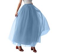 Gonna lunga da donna in tulle, per feste e cosplay, per carnevale, sottogonna, in tulle, lunga 50, elasticizzata, in tulle, Celeste., Taglia unica