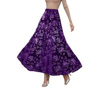 Gonna Lunga da Donna in Velluto Bordeaux con Stampa Floreale, Gonna Maxi Swing Svasata, Grande Dimensione, gonne alla vigilia Elegante, gonne da Sera Invernali, di Lusso, alla Moda, Abiti da Sera a