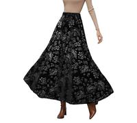 Gonna Lunga da Donna in Velluto Bordeaux con Stampa Floreale, Gonna Maxi Swing Svasata, Grande Dimensione, gonne alla vigilia Elegante, gonne da Sera Invernali, di Lusso, alla Moda, Abiti da Sera a