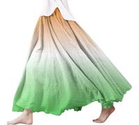 Gonna Lunga Donna in Cotone E Lino//Stile Boho Maxi Gonne Elegante Curvy Casual Elastico in Vita A-Line Flowy Swing Estiva Elasticizzata Plissettata Doppio Strato Balze Abbigliamento da Spiaggia