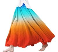 Gonna Lunga Donna in Cotone E Lino//Stile Boho Maxi Gonne Elegante Curvy Casual Elastico in Vita A-Line Flowy Swing Estiva Elasticizzata Plissettata Doppio Strato Balze Abbigliamento da Spiaggia