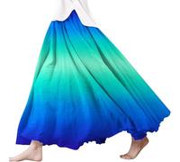 Gonna Lunga Donna in Cotone E Lino//Stile Boho Maxi Gonne Elegante Curvy Casual Elastico in Vita A-Line Flowy Swing Estiva Elasticizzata Plissettata Doppio Strato Balze Abbigliamento da Spiaggia