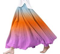 Gonna Lunga Donna in Cotone E Lino//Stile Boho Maxi Gonne Elegante Curvy Casual Elastico in Vita A-Line Flowy Swing Estiva Elasticizzata Plissettata Doppio Strato Balze Abbigliamento da Spiaggia