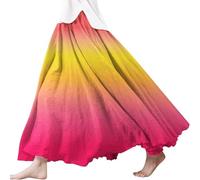 Gonna Lunga Donna in Cotone E Lino//Stile Boho Maxi Gonne Elegante Curvy Casual Elastico in Vita A-Line Flowy Swing Estiva Elasticizzata Plissettata Doppio Strato Balze Abbigliamento da Spiaggia
