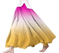 Gonna Lunga Donna in Cotone E Lino//Stile Boho Maxi Gonne Elegante Curvy Casual Elastico in Vita A-Line Flowy Swing Estiva Elasticizzata Plissettata Doppio Strato Balze Abbigliamento da Spiaggia