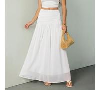 Gonna lunga elegante e minimalista in chiffon bianco con chiusura lampo asimmetrica e pieghe a-line, adatta per l'estate, la spiaggia, le vacanze, l'uso casual e per andare al lavoro Tall XS,Tall S,Ta