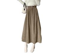 Gonna lunga elegante in velluto a coste, a vita alta, elasticizzata e svasata per l'autunno e l'inverno, L