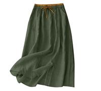 Gonna lunga estiva da donna, effetto lino, ricamata, patchwork, vita alta, elasticizzata, midi, linea svasata, leggera e traspirante, facile da pulire, per il tempo libero, la vita quotidiana, la