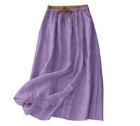 Gonna lunga estiva da donna, effetto lino, ricamata, patchwork, vita alta, elasticizzata, midi, linea svasata, leggera e traspirante, facile da pulire, per il tempo libero, la vita quotidiana, la