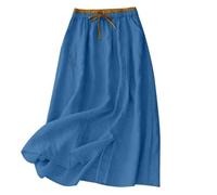 Gonna lunga estiva da donna, effetto lino, ricamata, patchwork, vita alta, elasticizzata, midi, linea svasata, leggera e traspirante, facile da pulire, per il tempo libero, la vita quotidiana, la