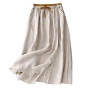 Gonna lunga estiva da donna, effetto lino, ricamata, patchwork, vita alta, elasticizzata, midi, linea svasata, leggera e traspirante, facile da pulire, per il tempo libero, la vita quotidiana, la