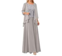 Gonna lunga estiva da donna in due pezzi, elegante set in tre pezzi con gonna lunga per occasioni formali, abito da sera per feste, balli di fine anno, grigio., L