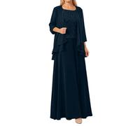 Gonna lunga estiva da donna in due pezzi, elegante set in tre pezzi con gonna lunga per occasioni formali, abito da sera per feste, balli di fine anno, Blu marino, L