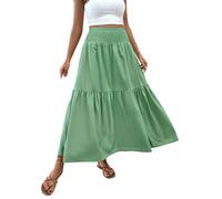 Gonna lunga estiva da donna, tinta unita, design patchwork, vita alta, elasticizzata, linea ad A, leggera e traspirante, facile da pulire, per il tempo libero, la vita quotidiana, la spiaggia, verde