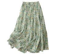 Gonna Lunga Floreale Verde Elegante da Donna Vita Alta Estiva Basic Linea Ad A per Donna Boho Swing Lunghezza Midi Mezzo Abito per La Spiaggia Vacanze Uscite Verde M