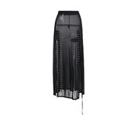 Gonna Lunga Harajuku Punk Nera Estiva Traforata con Patchwork Gotico in Chiffon Spaccato-Nero-M