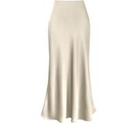 Gonna Lunga In Satin Da Donna - Gonna Estiva Elegante E Fluida In Tinta Unita Vita Alta Elastica Linea A Gonna Sirena Modesta Gonne Da Lavoro Classiche (L,Beige)