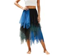 Gonna lunga in tulle, da donna, in rete, con scollo ad A, taglie grandi, sottogonna elegante, per carnevale, asimmetrica, lunghezza al ginocchio, elastica, irregolare, per fate, costume da strega