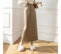 Gonna Lunga Invernale Morbida Caviglie Elegante Vita Alta Beige 40902