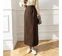 Gonna Lunga Invernale Morbida Caviglie Elegante Vita Alta Marrone 40902