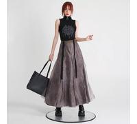 Gonna Lunga Invernale Morbida Caviglie Elegante Vita Alta Raso Marrone 34693