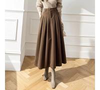 Gonna Lunga Invernale Morbida Pieghe Plisse Elegante Vita Alta Marrone 40900