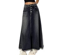 Gonna Lunga Jean in Denim, a Vita Alta Tasca con Orlo sfilacciato Moda Primaverile ed Estiva, A-Line gonne di Media Lunghezza, Vintage, Cocktail Clubwear, Slim Fit, Linea ad A, alla Caviglia