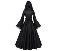 Gonna lunga per costume da, vestire gotico rinascimentale | Abito nero per costume da festa di Halloween con allacciatura sul davanti e design con cappuccio per sala di fuga, evento cosplay