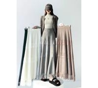 Gonna Lunga Vita Alta Ampia Con Pizzo Grigio Stile Romantico Invernale CF58669