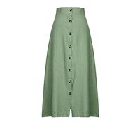 Gonna maxi da donna in cotone e lino con vita alta e abbottonatura, gonna arricciata con spacco, comodo abito da spiaggia per vacanze al mare, viaggi lunghi e incontri nel tempo libero, verde, XXL