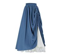 Gonna medievale da donna a doppio strato, in vita elasticizzata, con volant, linea ad A, sottoveste, gonna a strati, per Halloween e carnevale