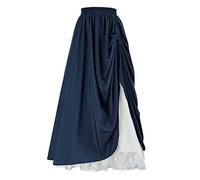 Gonna medievale da donna a doppio strato, in vita elasticizzata, con volant, linea ad A, sottoveste, gonna a strati, per Halloween e carnevale