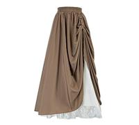 Gonna medievale da donna a doppio strato, in vita elasticizzata, con volant, linea ad A, sottoveste, gonna a strati, per Halloween e carnevale