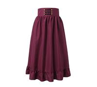 Gonna medievale da donna lunga gotica midi gonna da donna a vita alta con volant, tinta unita, vintage, gonna a pieghe lunga