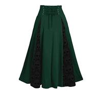 Gonna medievale da donna, lunga, vintage, da donna, a vita alta, con volant, a pieghe vittoriane, con stampa scheletrica, linea ad A, plissettata, per Halloween