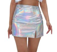 Gonna metallica da donna lucida da discoteca argento paillettes sirena glitter alieno tasto bagno Galaxy gonna in pelle minigonna linea ad A-Line Space Costume gonna a pieghe, A01 multicolore, M