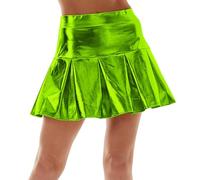 Gonna metallizzata da donna lucida discoteca Galaxy paillettes Space Costume Glitter Festival Minigonna Alien Bagno Tasto Sirena A-Line Gonna Gonna a pieghe, Verde menta, XL