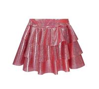 Gonna metallizzata, per carnevale, feste, in vita elasticizzata, con brillantini, da ballo, latina, jazz A, linea minigonna a pieghe lucida metallizzata, O rosso., S