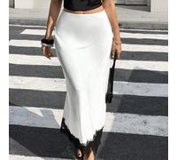 Gonna midi a-line in seta e raso con applicazioni in pizzo, elegante, morbida e fluida, collezione primavera/estate Dila Polly L,M,S,XLGraficoTessuto