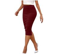 Gonna midi aderente a vita alta da donna, gonna a matita aderente elasticizzata con spacco posteriore, gonne da lavoro estive, bordeaux, M