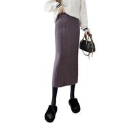 Gonna midi da donna a righe a maglia a vita alta calda dritta elastica in vita avvolgente gonne con spacco sui fianchi, Grigio scuro9, Taglia unica