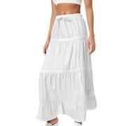 Gonna midi da donna casual 2026 A-Linea gonna lunga estiva con allacciatura in vita e design a fessura, gonna boho fluente in colore puro per le gite quotidiane e la cena, bianco, L