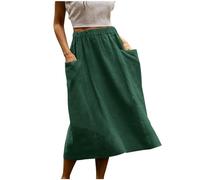Gonna midi da donna in cotone e lino, gonne estive casual elastiche a vita alta con tasche, i miei ordini Offerte di oggi 2025 Saldi Liquidazione sotto il ginocchio Gonne da donna, Verde, XXL